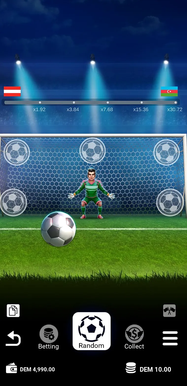 Portrait phone layout with goal targets, Random button and Collect below