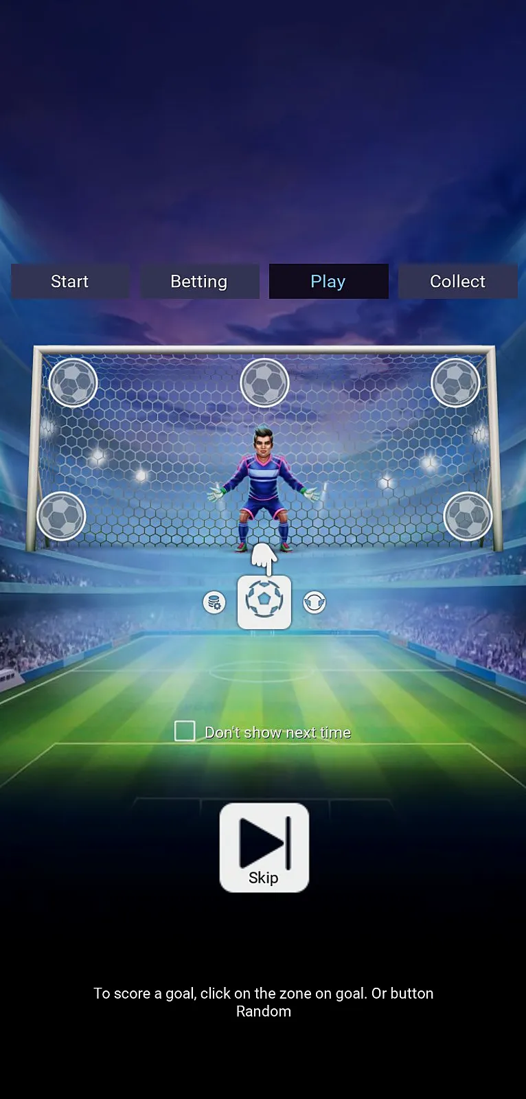 Vertical phone tutorial telling the player to tap a zone or press Random